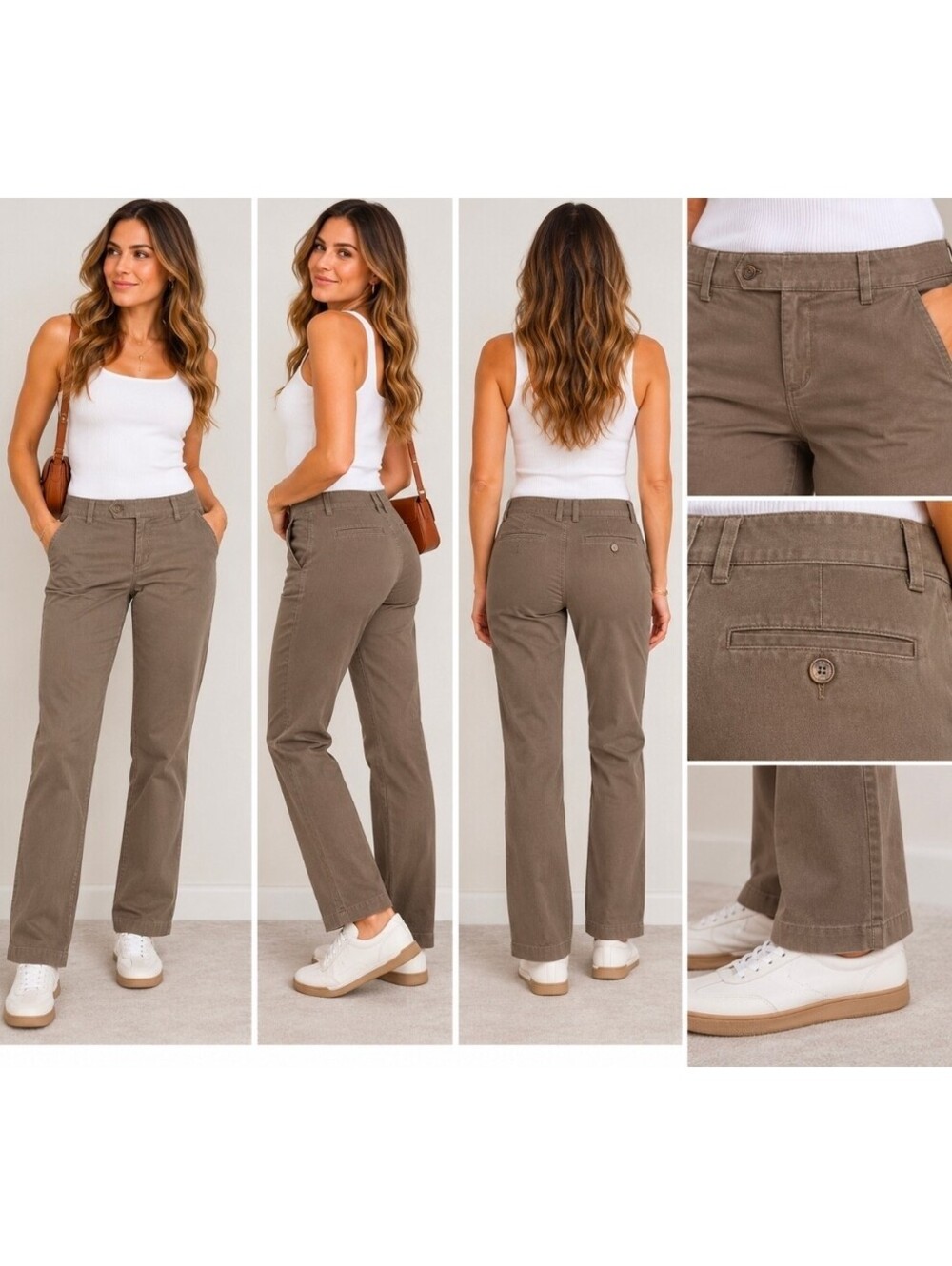 Lauren Ralph Lauren Adelle Pants Women 6 Brown Stretch Cotton Straight Leg Chino